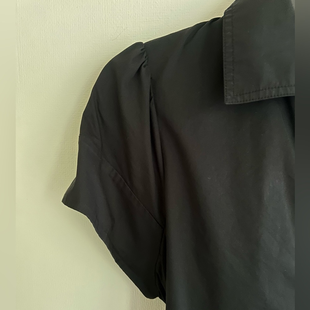 BCBG Paris Black Collared Shirt Dress Minimalist Capsule Luxury Stretch Cotton 6 - Picture 5 of 15